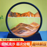 森卡龙流沙画摆件沙漏创意解压工艺品办公室桌面装饰品男女毕业生日礼物 3d流动沙画【黄-背靠金山】7寸