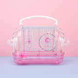 共度（Gong Du）仓鼠笼子 金丝熊笼 豪华迷你仓鼠屋 便携笼 养鼠笼松鼠笼子玩具窝 日式手提笼-粉色（32*21*23）