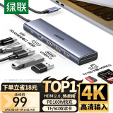 绿联Type-C扩展坞USB-C拓展坞转HDMI读卡器HUB分线器PD100W快充通用苹果15Macbook华为小米笔记本iPad