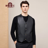 兽王皮夹克男真皮皮衣马甲绵羊皮中老年背心冬保暖加绒加厚男装爸爸装 黑色 58/XXXXL