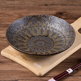 可可屋日本原装进口美浓烧复古摩洛哥风陶瓷餐具料理寿司盘菜盘圆盘西餐 ZAH-15深盘 伊贺 1个 20.5cm