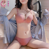 俏曼芬小胸聚拢内衣女无痕收副乳调整型无钢圈加厚上托显大胸罩少女文胸 豆沙粉套装（配内裤） L 36/80(AB通杯厚约3CM)