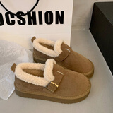 大东秘语软底勃肯鞋女加绒2024冬季新款一脚蹬豆豆鞋孕妇防滑保暖毛毛棉鞋 卡其色 37 (235mm)