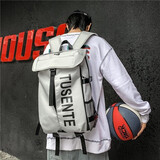 宾拓【可装篮球】书包男高中生大容量潮流反光中学生初中生书包个性原宿潮牌ins大学生男生背包旅行包 浅灰色【加厚大容量，可装篮球】