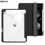 zoyu iPad Air5保护套带笔槽2022新款10.9英寸第五代适用苹果三折透明亚克力防弯硬壳 尊贵黑【配钢化膜】 Air5