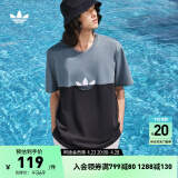 adidas居家纯棉拼接运动上衣圆领短袖T恤男装夏季阿迪达斯三叶草 黑色/蓝 XS(参考身高:167~172CM)