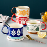 onlycook复古陶瓷杯子 办公室咖啡杯拉花杯 水杯牛奶杯早餐杯 白绿果单只 