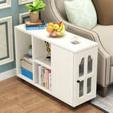 理想一世欧式边几茶几新款小茶桌可移动大容量储物柜简约迷你边桌边柜角几 暖白玻璃门 大号（长90*宽30*高60）CM