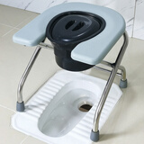 LikeToo折叠不锈钢坐便椅孕妇坐便器老人大便椅厕所凳蹲厕改坐厕椅移动蹲坑神器 灰色U板42CM高+黑色便桶（送U垫）