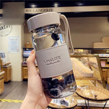 雍財 高颜值玻璃杯高硼硅耐热带茶隔杯子男2024新款网红单层水杯女 灰色480ml（带茶隔）