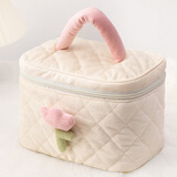 叕二叕 灯芯绒化妆包女 ins高级感超可爱洗漱包便携情人节化妆品收纳包 灯芯绒四方包-奶白色