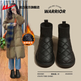 回力官方 雪地靴女冬季加绒加厚棉鞋女鞋保暖月子面包鞋皮面防水防滑 黑色/0954【袜靴拼接款】 37