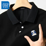 真维斯（Jeanswest）Polo衫男夏季简约休闲透气短袖男士时尚百搭商务t恤潮流宽松上衣 【7A抗菌】黑色(熊猫先森胸标) 3XL (体重180-205斤左右)