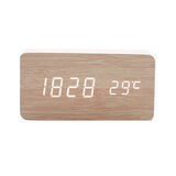 ins木质小闹钟创意LED电子时钟学生儿童桌面夜光床头钟起床神器 010 竹木白 双显【插电款】