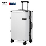 七匹狼行李箱小型20英寸登机箱品牌拉杆箱铝框结实万向轮密码旅行箱商务 白色 20英寸 （标准登机箱）