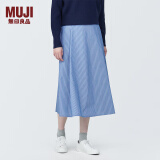 无印良品 MUJI 女式不易起皱平纹宽摆裙 长半身裙女款裙子半裙 BE1T5C4S 藏青色条纹 XL(165/74A)