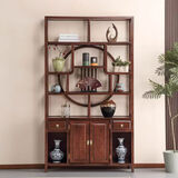 品淼新中式博古架实木置物架摆件展示柜屏风隔断茶叶架子酒柜书柜茶柜 1.1米清风中柜胡桃色110*33*196