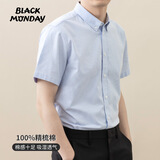 BLACKMONDAY纯棉牛津纺竖条纹短袖衬衫男全棉免烫抗皱男士商务休闲衬衣
