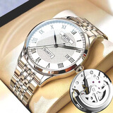 摩尔多（Moldoa）新款高级镂空全自动机械风手表男士商务防水夜光时尚潮流石英手表 钢带白底蝴蝶扣【大表盘42】 42mm