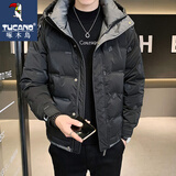 啄木鸟冬季新款羽绒服男士短款连帽衣服加厚韩版潮牌青年冬装外套男上衣 黑色 XL