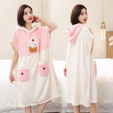 映季斗篷浴巾女生士可穿式可裹浴袍睡袍浴衣冬季浴裙速干吸水洗澡浴服 蛋糕粉 均码