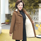 弥美乐妈妈装冬装棉服外套中长款2023新款中老年女50-60岁洋气棉衣加绒 卡其色棉袄 3XL 适合115-130斤