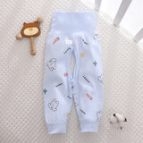 小三月婴儿护肚脐裤子纯棉男童宝宝春秋高腰女童单条开裆无骨缝制0-1岁 M-11星星兔蓝 80 cm 建议17-21斤