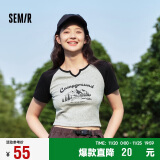 森马（Semir）短袖T恤女短款设计感印花2024夏季插肩袖紧身套头衫109324100036