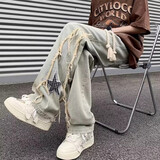 衣然呈品黄泥色牛仔裤男复古宽松阔腿直筒拖地潮牌休闲百搭裤子男秋季新款 黄泥色 2XL 【建议130-155斤】