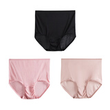 3条装100%桑蚕丝女士高腰内裤真丝内裤女抗菌无痕收腹提臀超薄大码三角短裤头塑身透 有质检 四码七色 经典黑+嫣粉色+藕色 XXXL