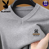 花花公子（PLAYBOY）品牌羊毛衫男100纯羊毛秋冬款V领针织衫中年男士爸爸打底衫毛衣 长袖A53灰色Y 2XL 180推荐150-165斤