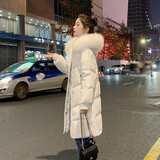 慕舍（mushe）MUSHE轻奢羽绒服女中长款冬连帽白鸭绒大毛领小个子加厚保暖外套 米白色 L (120)