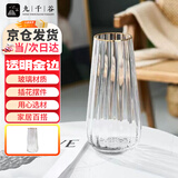 九千谷花瓶玻璃摆件富贵竹鲜花干花透明金边款花瓶客厅摆件高25cm2720