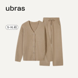 ubras【特卖】女加绒睡衣冬女加厚软绵绵简约坑条家居服套装女 摩卡色套装-不含吊带 M