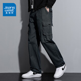 真维斯（Jeanswest）纯棉休闲裤男士春夏季新款大码宽松直筒多口袋耐磨工装裤子男 黑色 /口袋无拉链 2XL 码【推荐150-165斤】