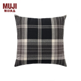 无印良品（MUJI）棉法兰绒靠垫 抱枕可拆洗 黑色格纹 43×43cm