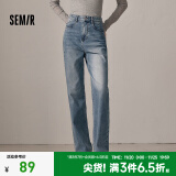 森马（Semir）[陈都灵同款]牛仔裤女显瘦阔腿裤冬季抓绒长裤女 牛仔黄泥染80325 165/70A/L