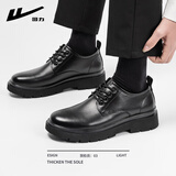 回力皮鞋男款2025新款冬季加绒增高圆头英伦风男士婚鞋商务休闲德比鞋 黑色正装 42