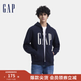 Gap男女装2024秋季新款印花字母logo抓绒连帽卫衣休闲660128外套 海军蓝 165/88A(S) 亚洲尺码