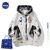 NASA LIKE官方外套男春秋季假两件连帽夹克男士休闲棒球服宽松学生工装上衣 白色（713） XL （建议120-140斤）