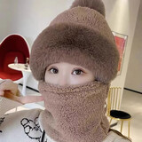 浩冠（HAOGUAN）帽子女士秋冬季毛线帽新款保暖骑车防风面罩防寒加厚护颈围巾一体 深咖 均码有弹性