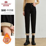 俞兆林加绒牛仔裤女宽松老爹裤保暖裤加厚哈伦直筒加绒女裤子 Y13KN3391