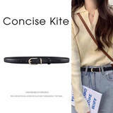 CONCISE KITE头层真牛皮带女士针扣腰带牛仔西装连衣裤裙送女友老婆生日礼物 黑色 105cm (宽2.0cm)