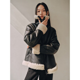 太平鸟女装短外套美拉德机车服衣外套女冬时尚美式夹克 黑色 S