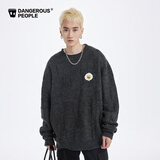 Dangerous people薛之谦dsp立体格子肌理毛巾绣花宽松百搭圆领毛衣 深灰色 S