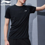 李宁（LI-NING）短袖t恤男夏季运动衣服饰男装户外速干上衣跑步健身投篮球训练服 黑色【冰丝速干】 2XL (185)