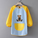 玫初莎罩衣儿童 6-9岁小孩围裙画画衣宝宝护衣饭兜男女童吃饭中大童围兜 蓝拼黄(泰迪熊) 大号【建议身高130-145CM】