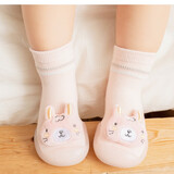 格子熊（GEZIXIONG）宝宝学步鞋春秋季儿童室内地板鞋冬厚防滑软底夏透气婴儿地板袜鞋 中筒粉色小兔 14.5 cm鞋内长（参考年龄2岁左右)