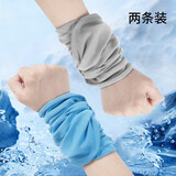 耐力克斯跑步擦汗手腕巾男士专用冷感运动毛巾冰感速干护腕吸汗毛巾健身秋 蓝+灰 超值两条装 均码