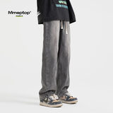 MMOPTOP美式高街水洗牛仔裤男士春夏季宽松直筒休闲裤GK23044黑灰XL